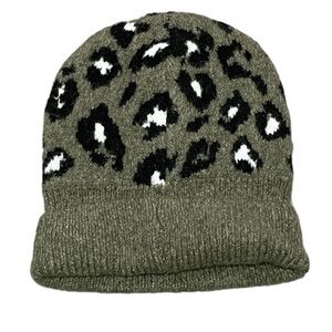 American Eagle Outfitters Green Leopard Print Beanie
